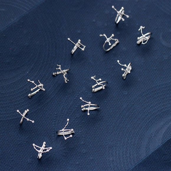 *925 Sterling Silver Zodiac Earrings Cuff-Aquarius - Picture 5 of 6